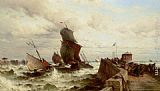 Port Canvas Paintings - Ships Entering a Port in a Storm